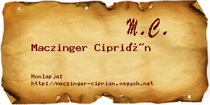 Maczinger Ciprián névjegykártya